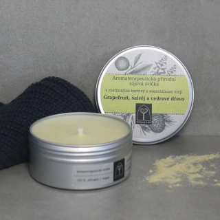 Aromaterapeutická sójová svíčka Grapefruit, šalvěj a cedrové dřevo 145 g