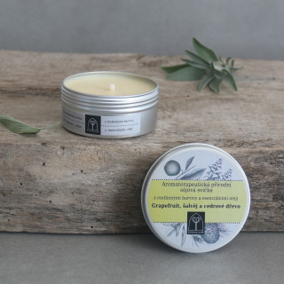 Aromaterapeutická sójová svíčka Grapefruit, šalvěj a cedrové dřevo 145 g